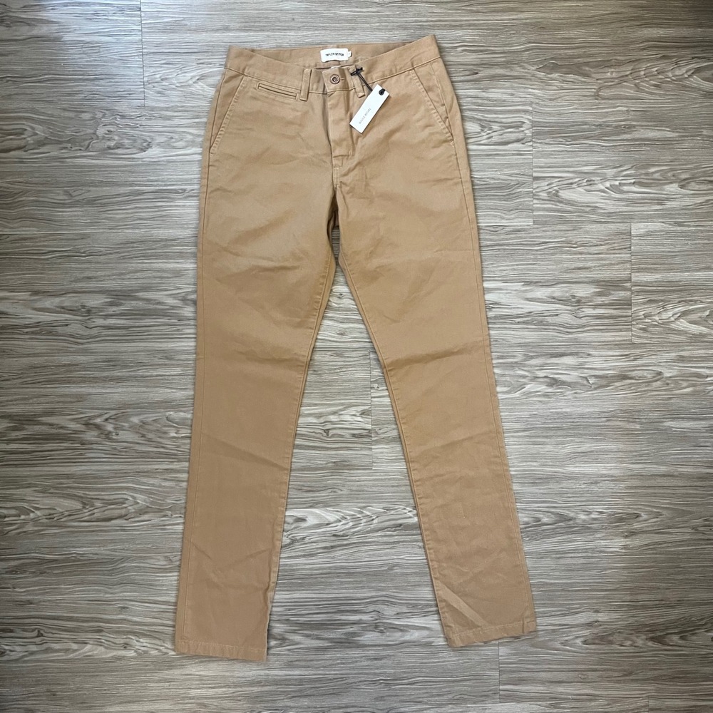 Taylor Stitch The Slim Chino Khaki Tan Cotton Pants Made in Spain Mens 31 x 34